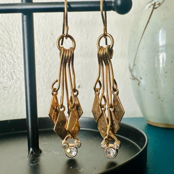 Disney Jewelry - 1.5” Mickey Gold-Tone Art Deco Drop Pierced Disney Statement Earrings